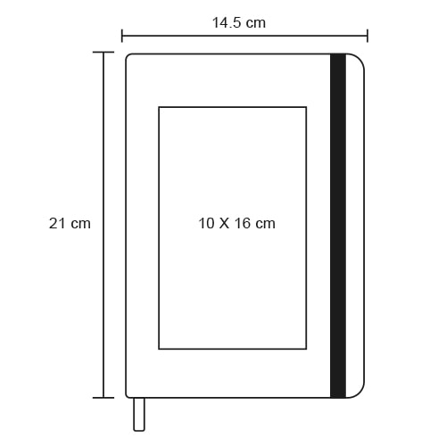 Plantilla con medidas y área de impresión de Libreta Pixel