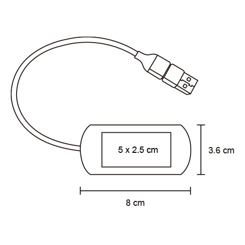 Plantilla con medidas y área de impresión de Cable Cavo