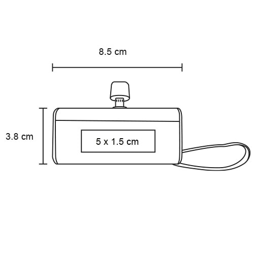Plantilla con medidas y área de impresión de Power Bank Bit