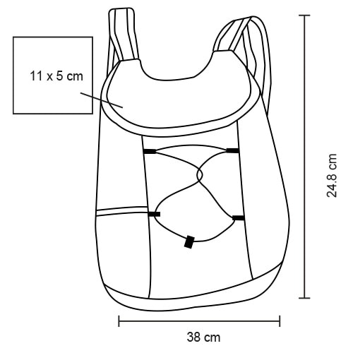 Plantilla con medidas y área de impresión de Mochila Kardo