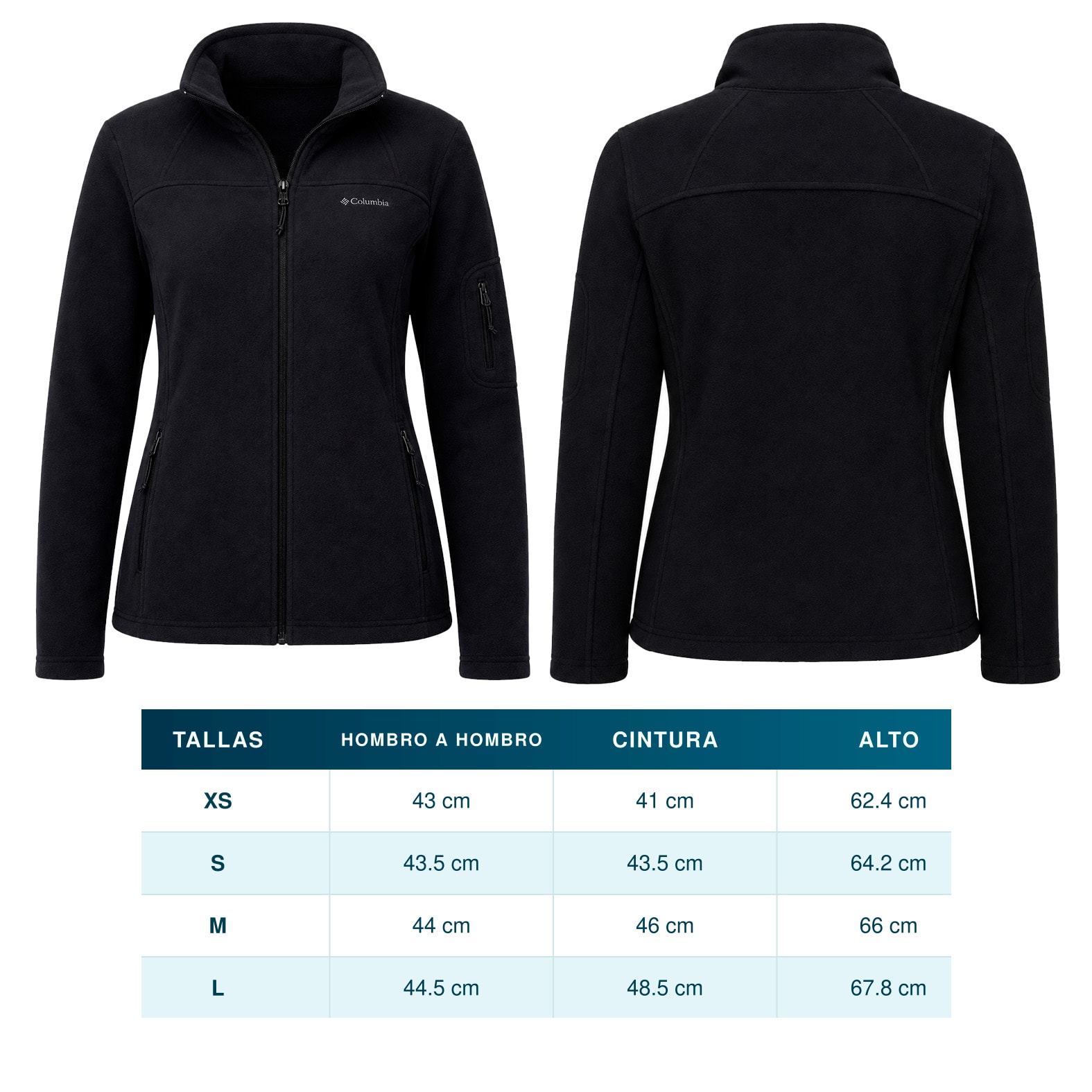 Plantilla con medidas y área de impresión de Fleece Polar Columbia Fast Trek Women