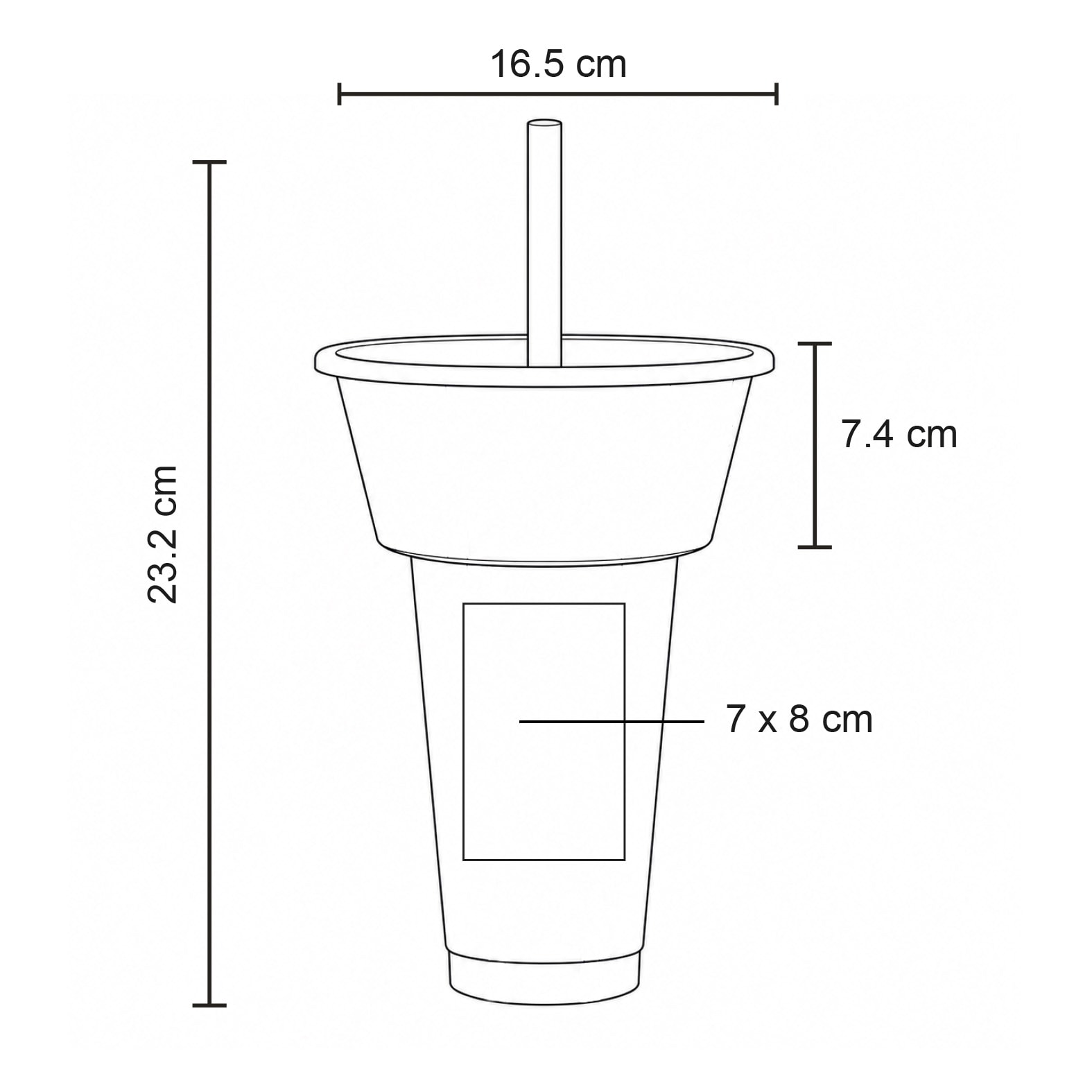 Plantilla con medidas y área de impresión de Vaso Kirby