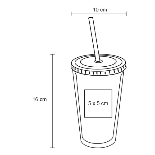 Plantilla con medidas y área de impresión de Vaso Tropical