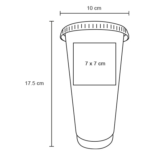 Plantilla con medidas y área de impresión de Vaso Triton