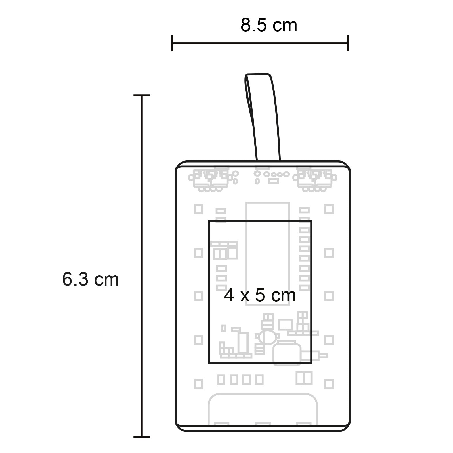 Plantilla con medidas y área de impresión de Power Bank Gama