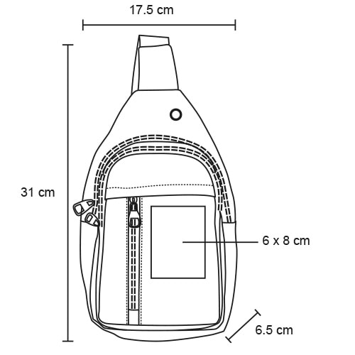 Plantilla con medidas y área de impresión de Bolsa de Hombro Wick