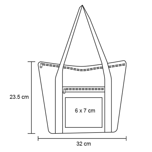 Plantilla con medidas y área de impresión de Bolsa Tot