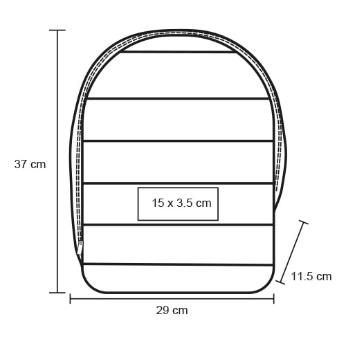 Plantilla con medidas y área de impresión de Mochila Sheru