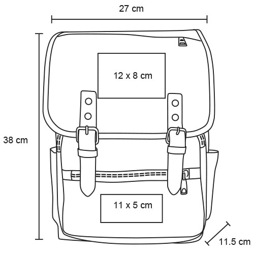 Plantilla con medidas y área de impresión de Mochila Thim