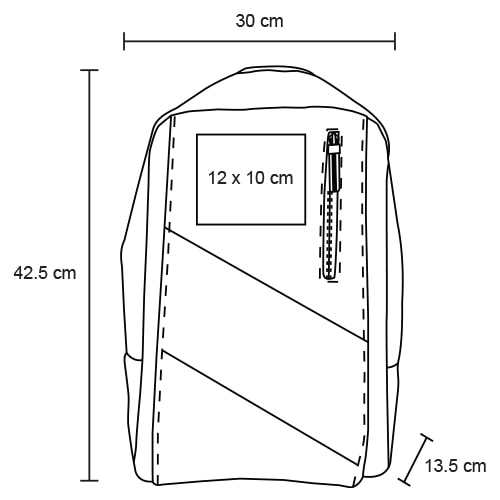 Plantilla con medidas y área de impresión de Mochila Croxs