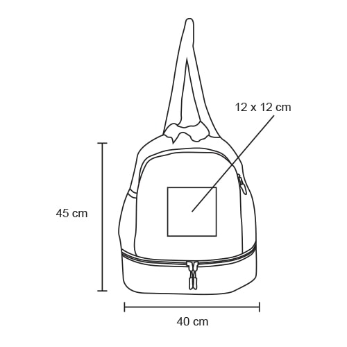 Plantilla con medidas y área de impresión de Morral Depo