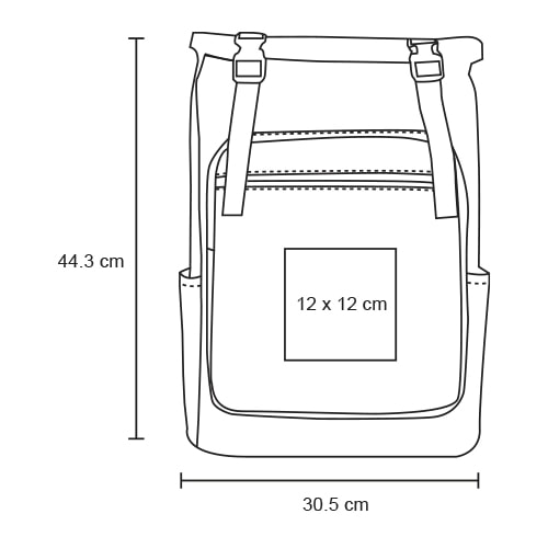 Plantilla con medidas y área de impresión de Mochila Laos