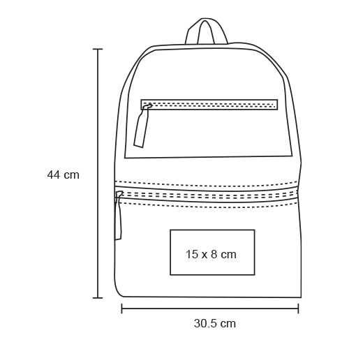 Plantilla con medidas y área de impresión de Mochila Sack