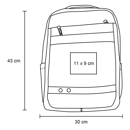 Plantilla con medidas y área de impresión de Mochila Kalaw