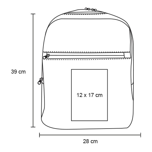Plantilla con medidas y área de impresión de Mochila Zai