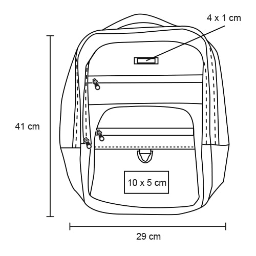 Plantilla con medidas y área de impresión de Mochila Gorno