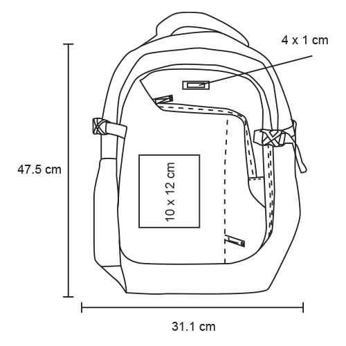 Plantilla con medidas y área de impresión de Mochila Altai