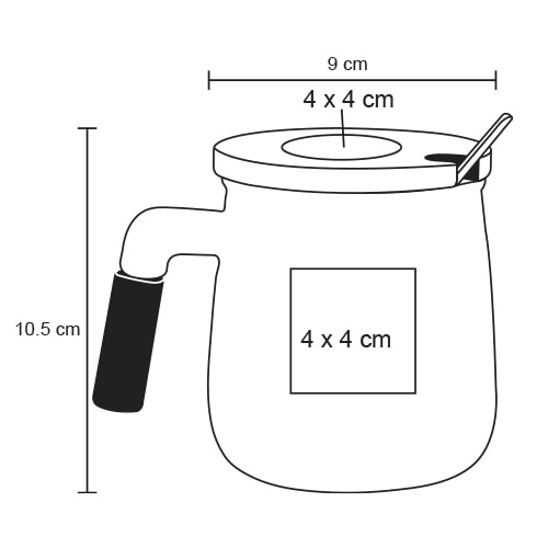 Plantilla con medidas y área de impresión de Taza Brule