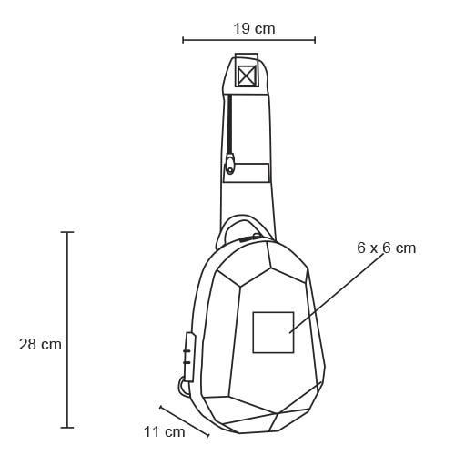 Plantilla con medidas y área de impresión de Bolso de Hombro Ninja