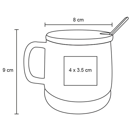 Plantilla con medidas y área de impresión de Taza Frida