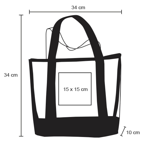Plantilla con medidas y área de impresión de Bolsa Paraíso