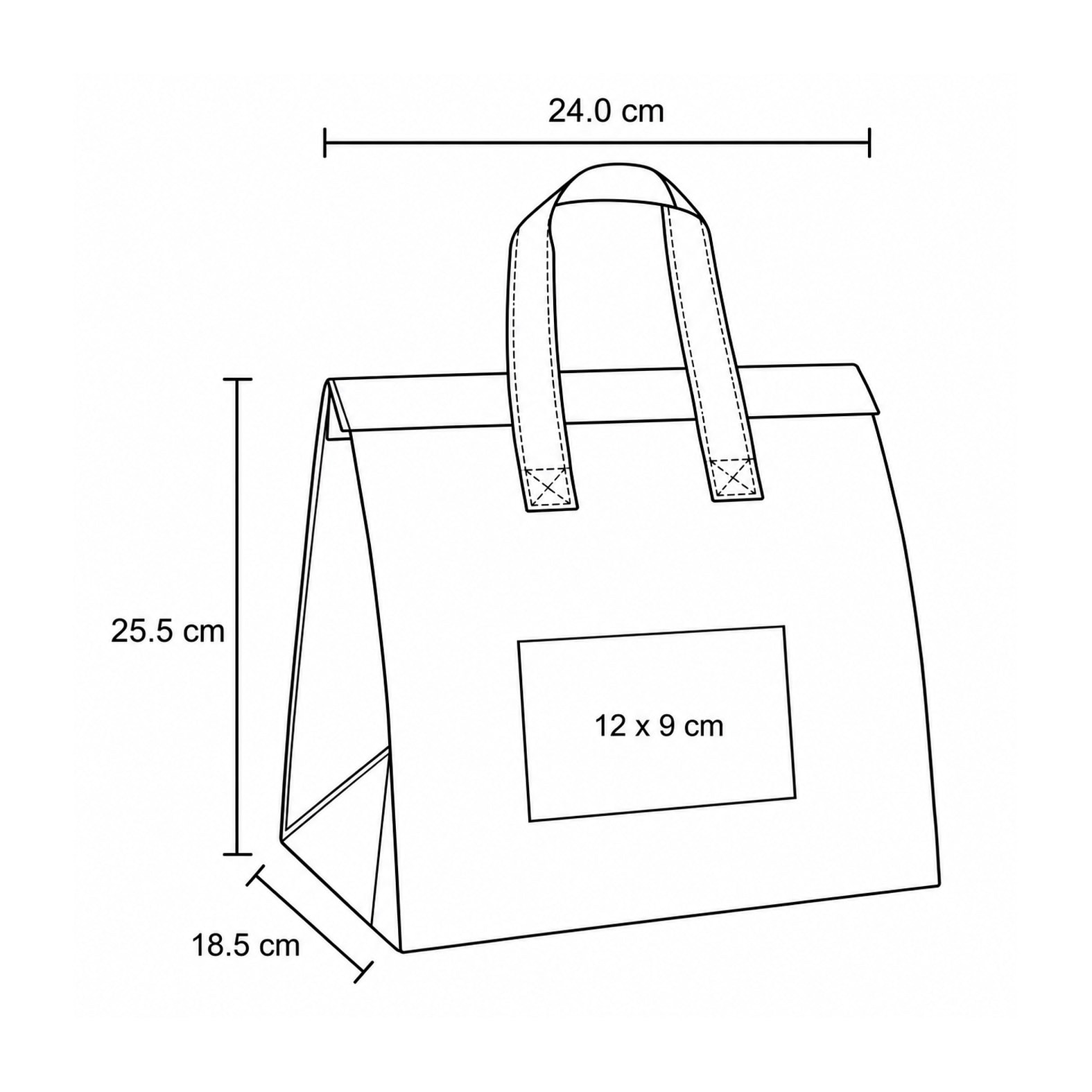 Plantilla con medidas y área de impresión de Bolsa de Non Koda