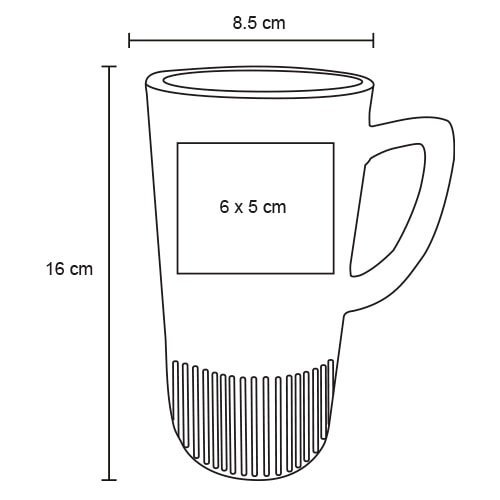 Plantilla con medidas y área de impresión de Taza Miro
