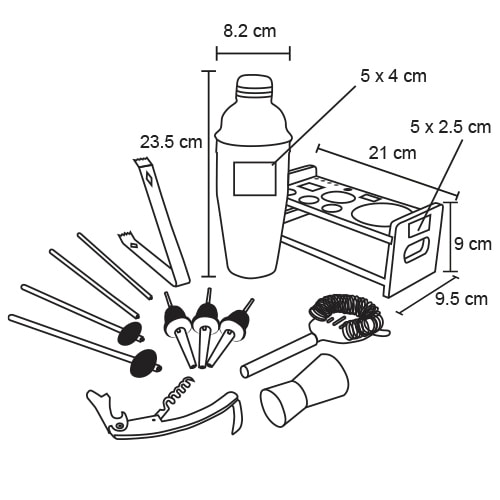 Plantilla con medidas y área de impresión de Set para Preparación Daiquiri