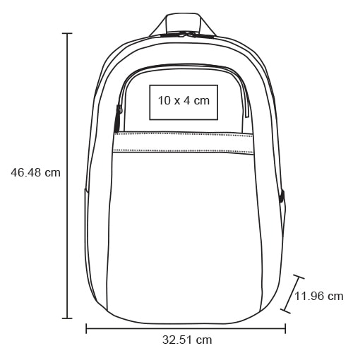 Plantilla con medidas y área de impresión de Mochila Safire Plus Bl 099