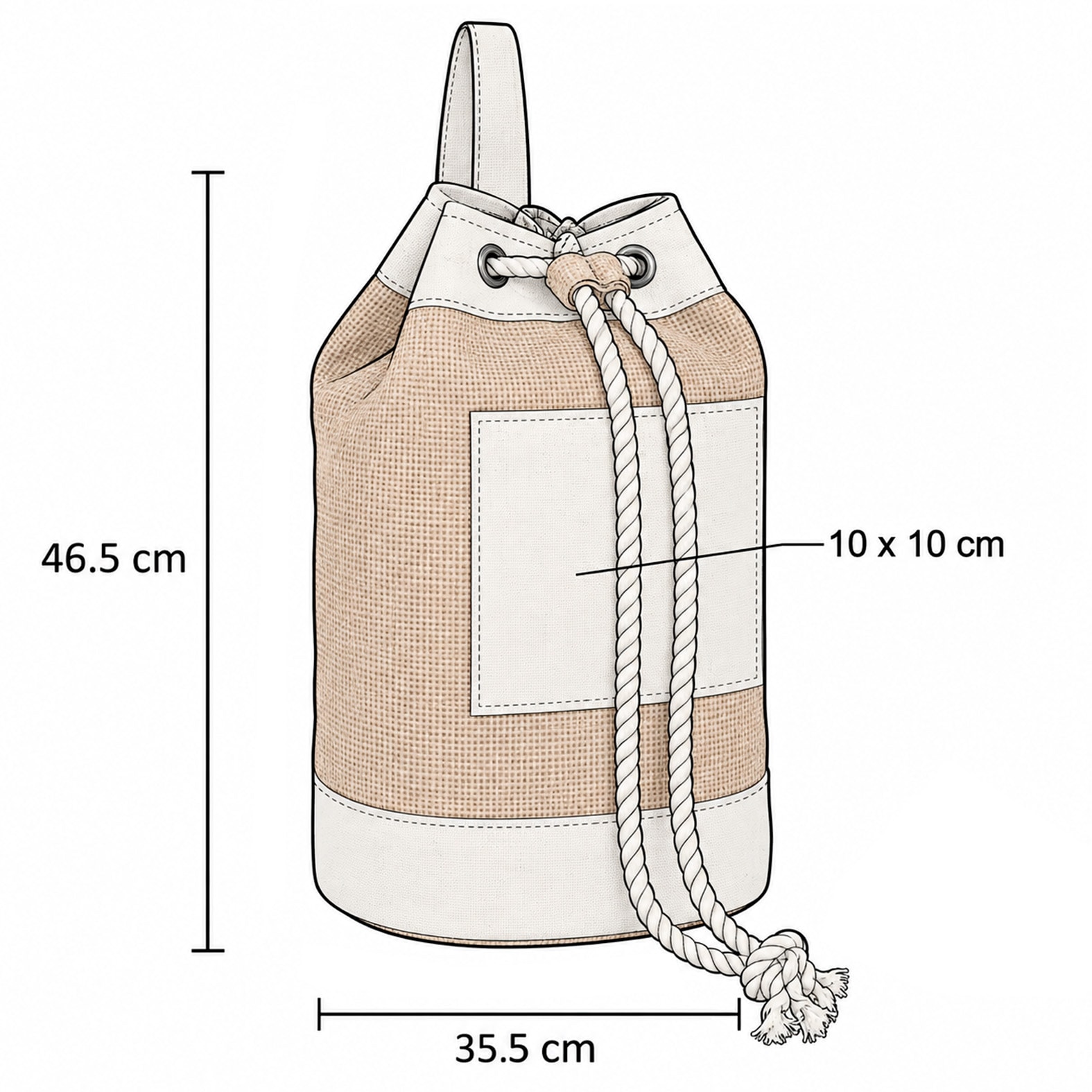 Plantilla con medidas y área de impresión de Mochila Mont