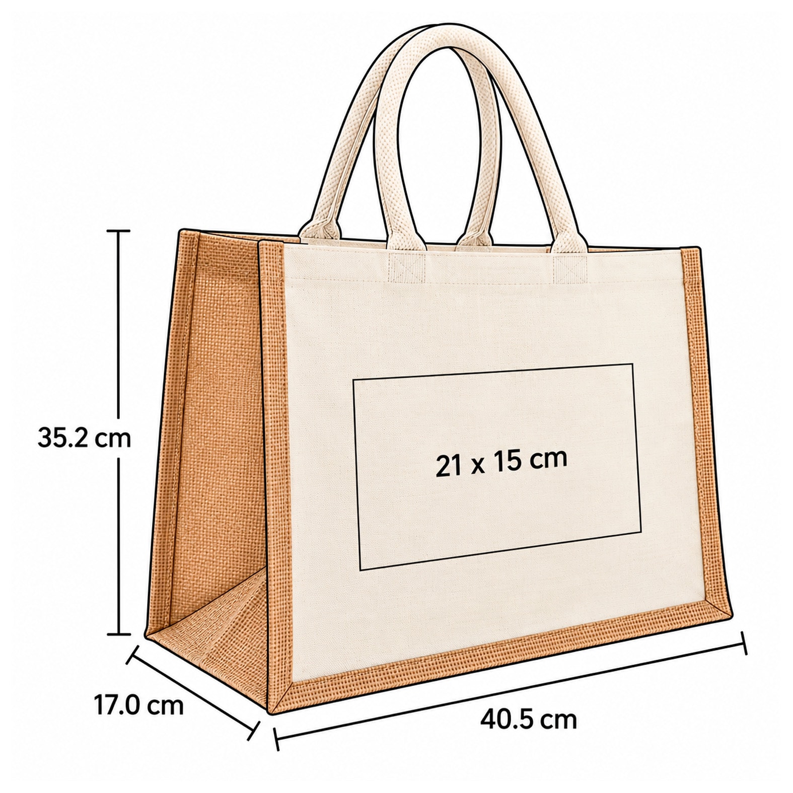 Plantilla con medidas y área de impresión de Bolsa Veda