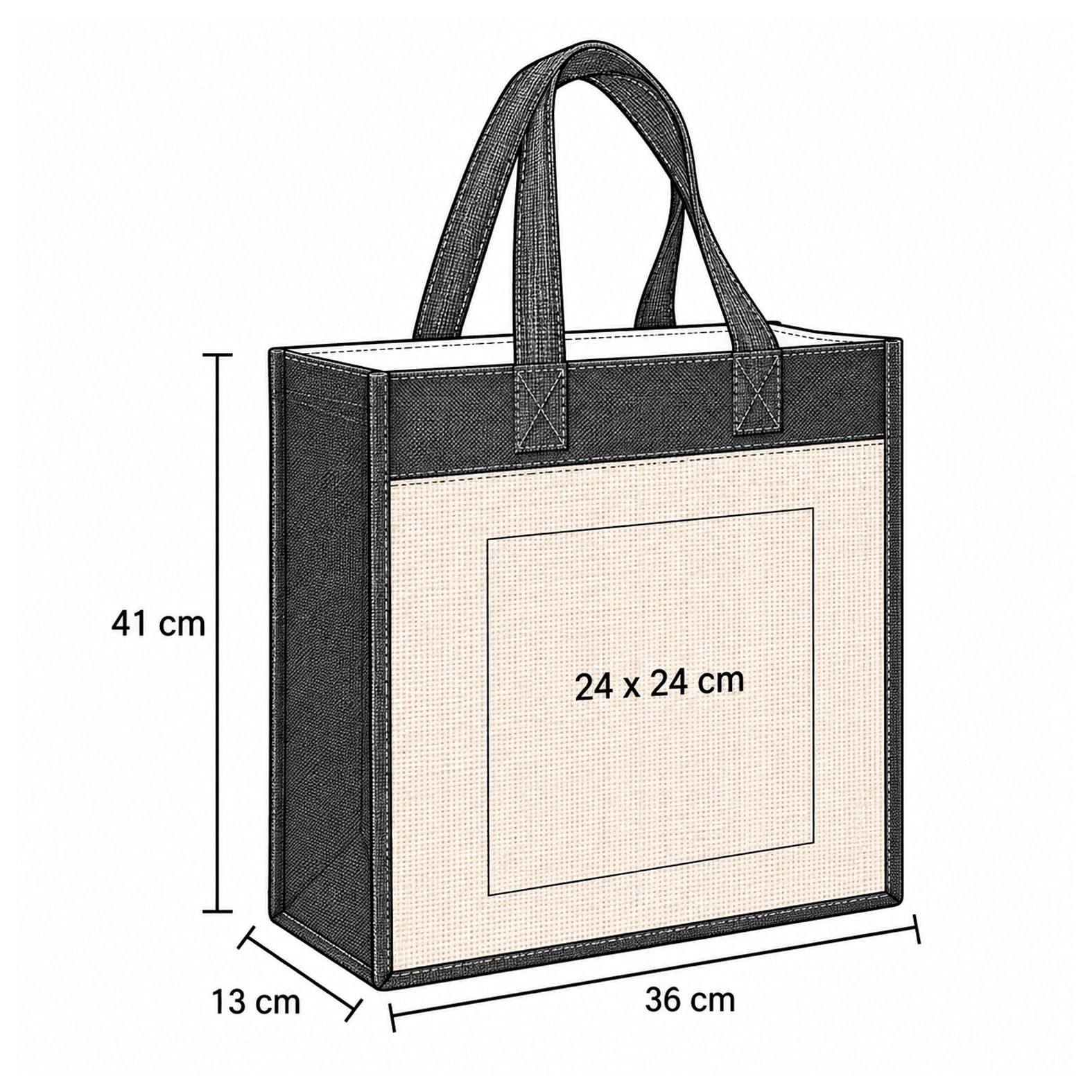 Plantilla con medidas y área de impresión de Bolsa Palm