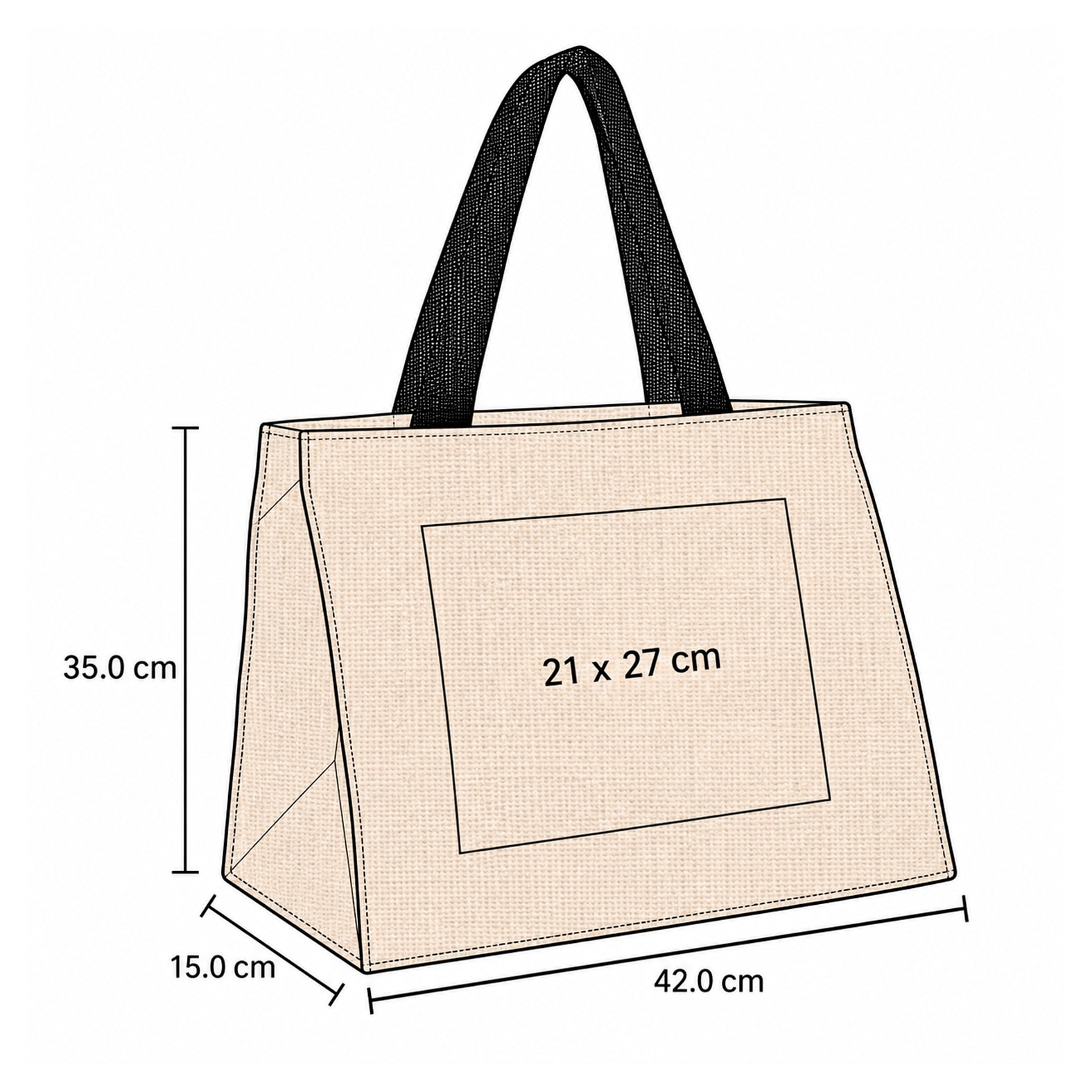 Plantilla con medidas y área de impresión de Bolsa Zipper