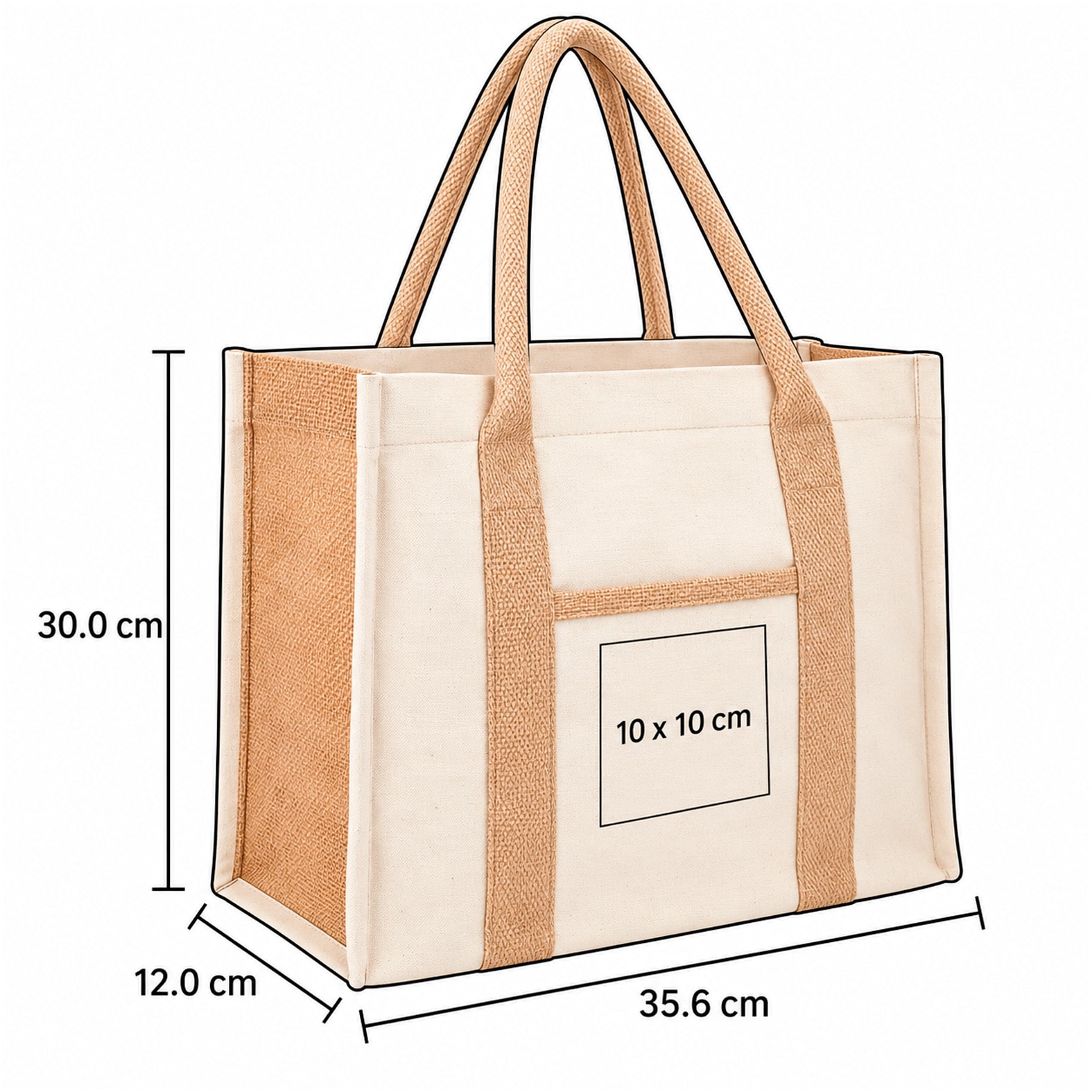 Plantilla con medidas y área de impresión de Bolsa de Loneta Sicilia
