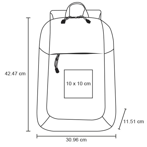 Plantilla con medidas y área de impresión de Mochila Intellect Essential Bl 103