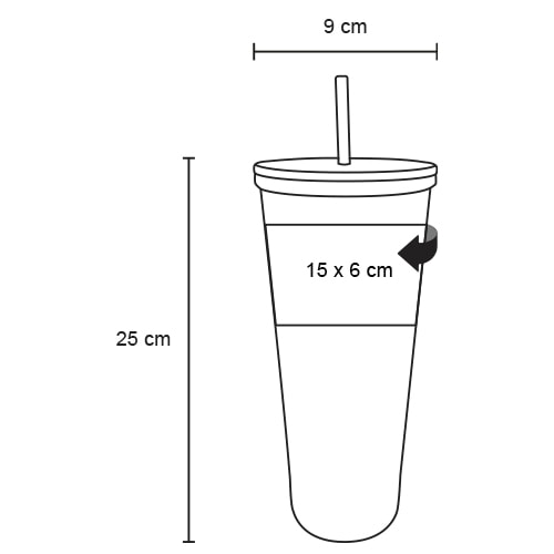 Plantilla con medidas y área de impresión de Termo Brew