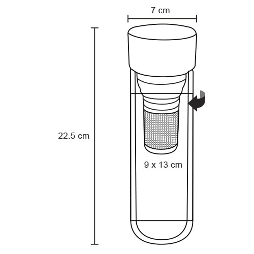 Plantilla con medidas y área de impresión de Termo Infusion