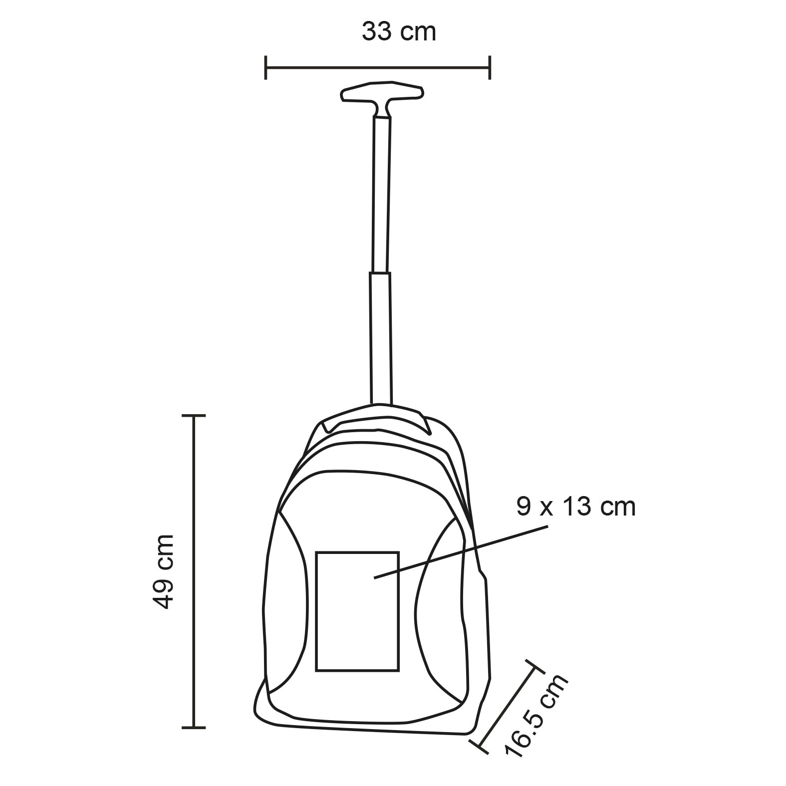 Plantilla con medidas y área de impresión de Mochila Botur