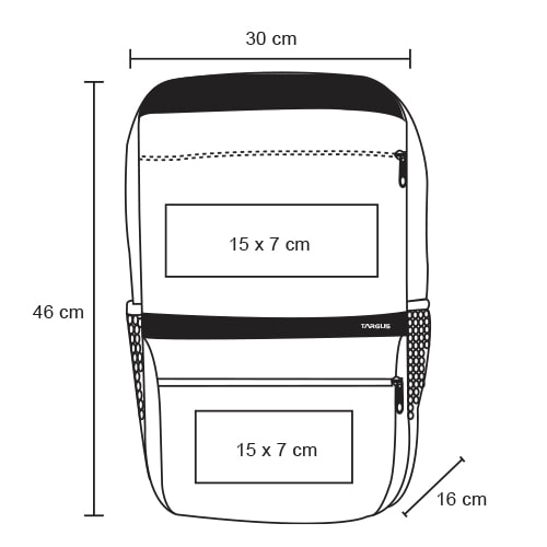 Plantilla con medidas y área de impresión de Mochila de Silueta Safire Advanced Bl 133