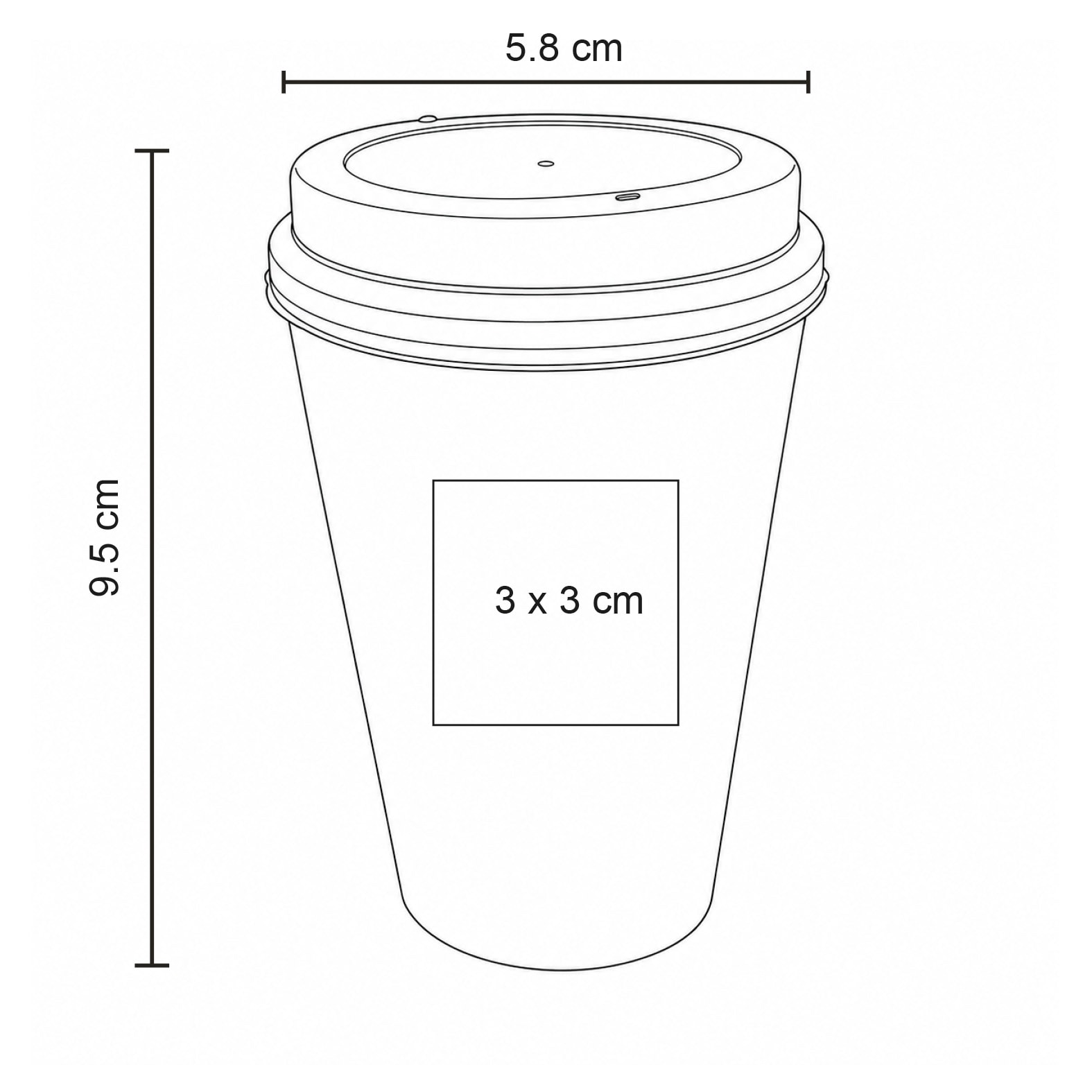 Plantilla con medidas y área de impresión de Squishy Café