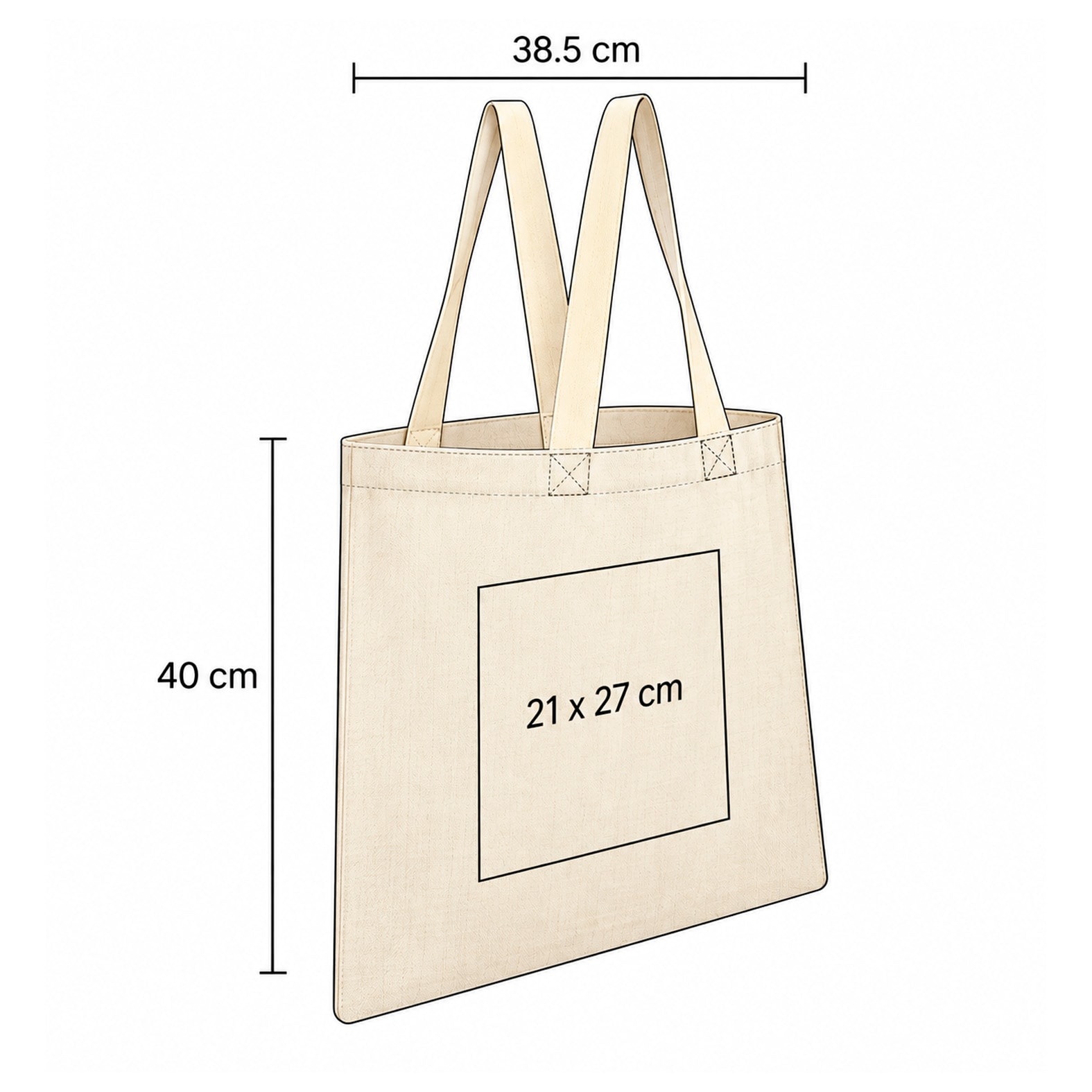 Plantilla con medidas y área de impresión de Bolsa de Playa Vallarta