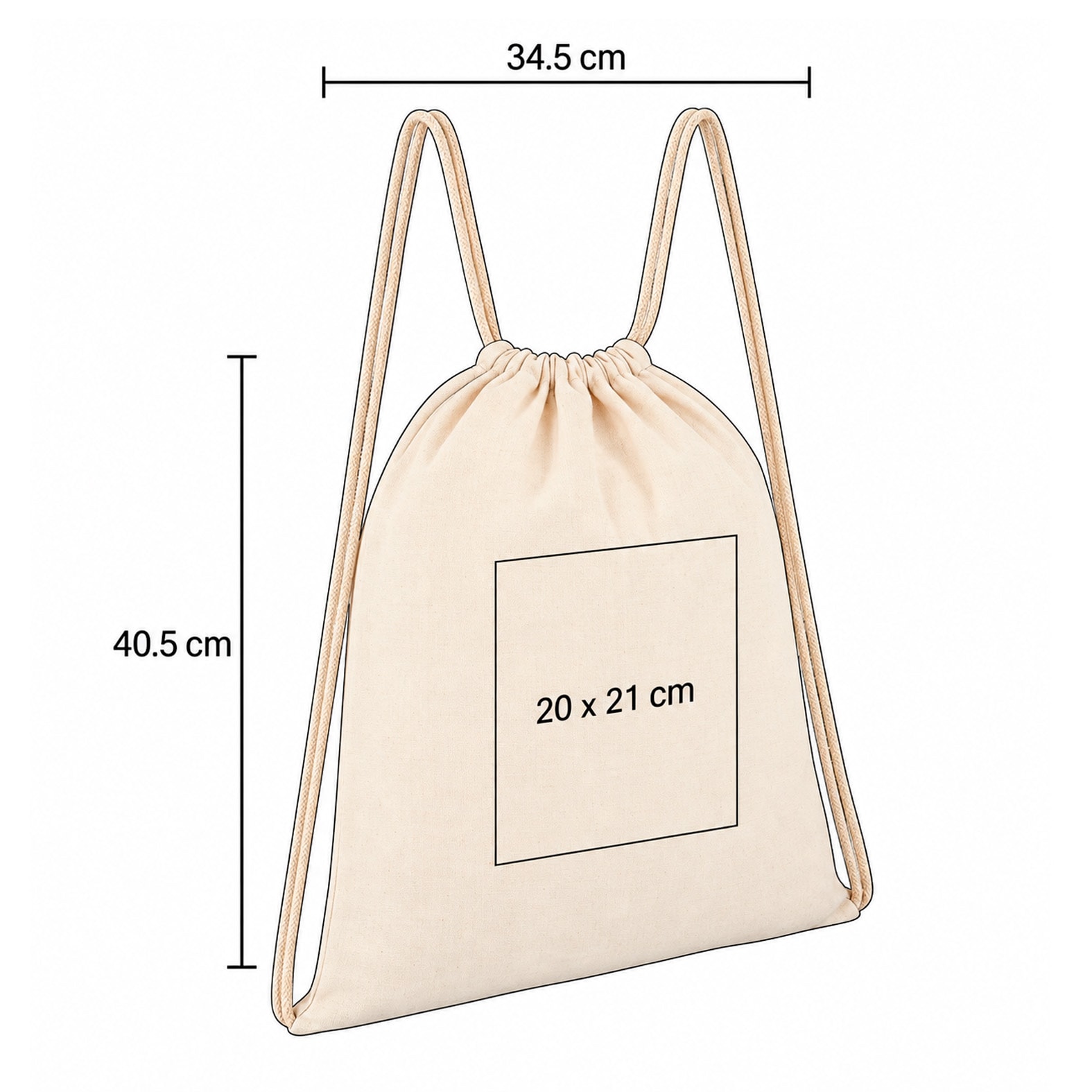 Plantilla con medidas y área de impresión de Morral Vanila