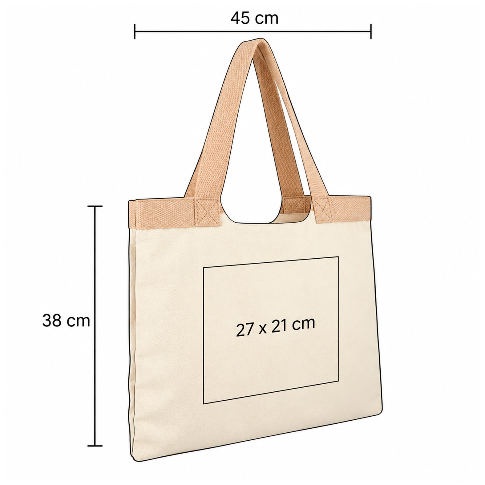 Plantilla con medidas y área de impresión de Bolsa Cabo
