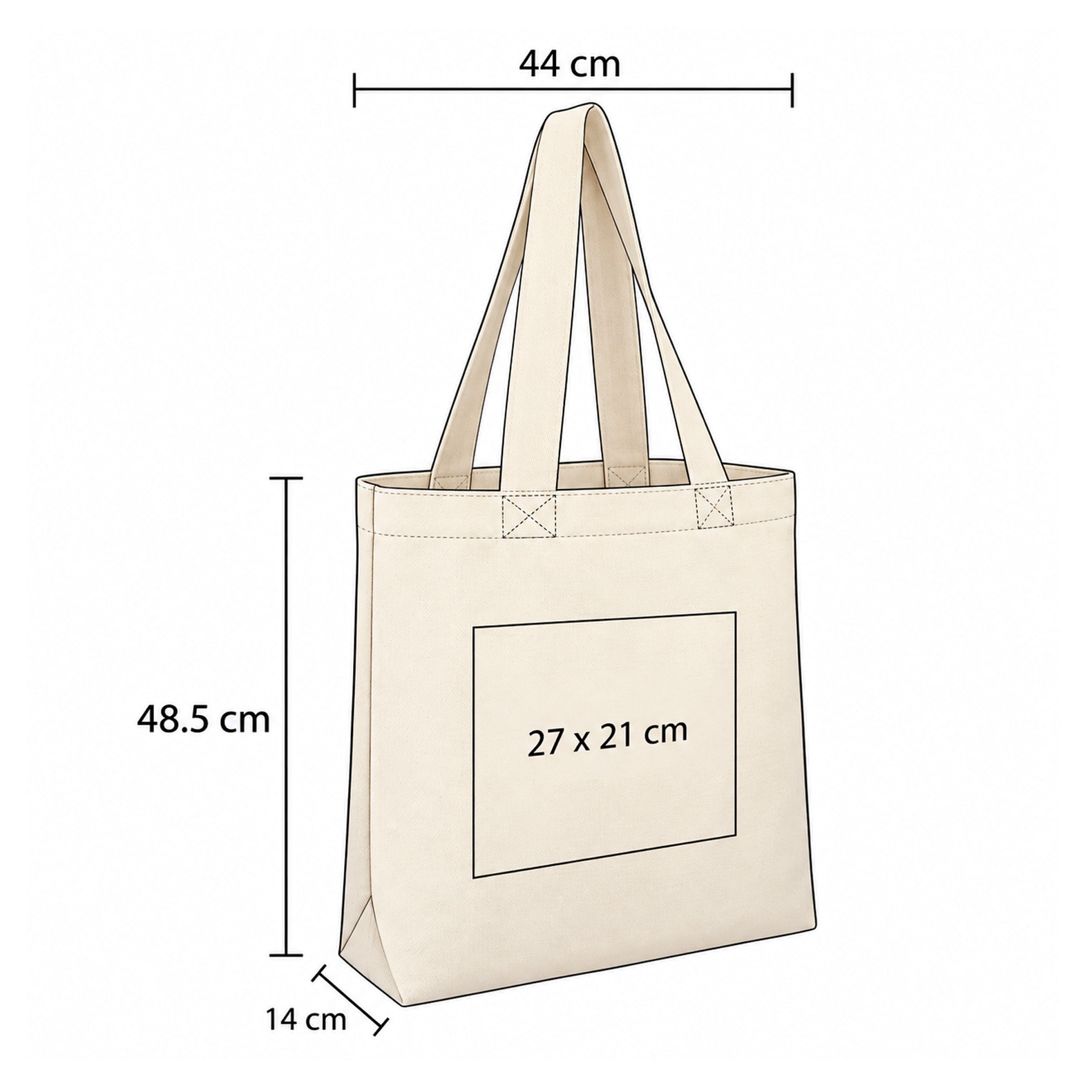Plantilla con medidas y área de impresión de Bolsa Colmax