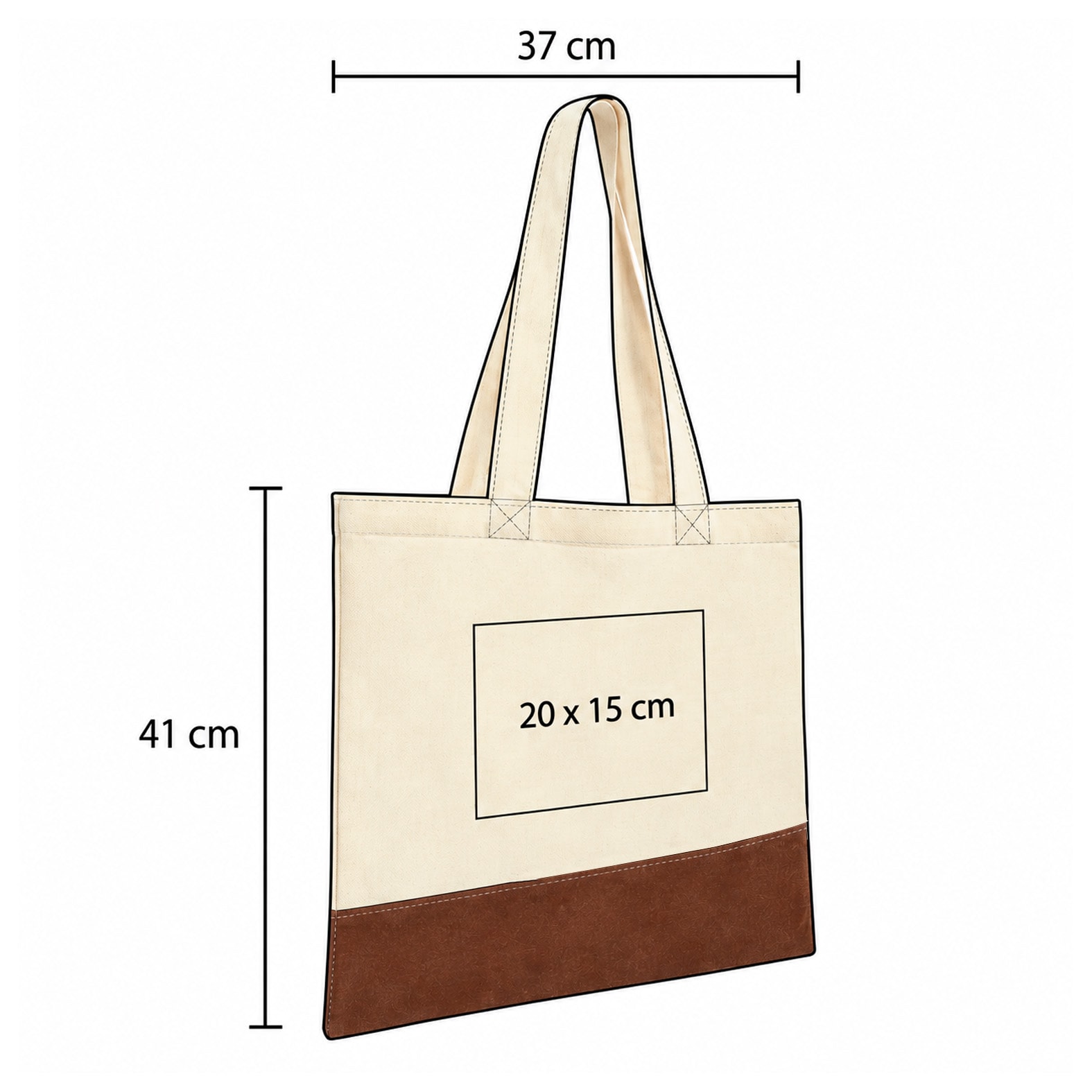 Plantilla con medidas y área de impresión de Bolsa Cala