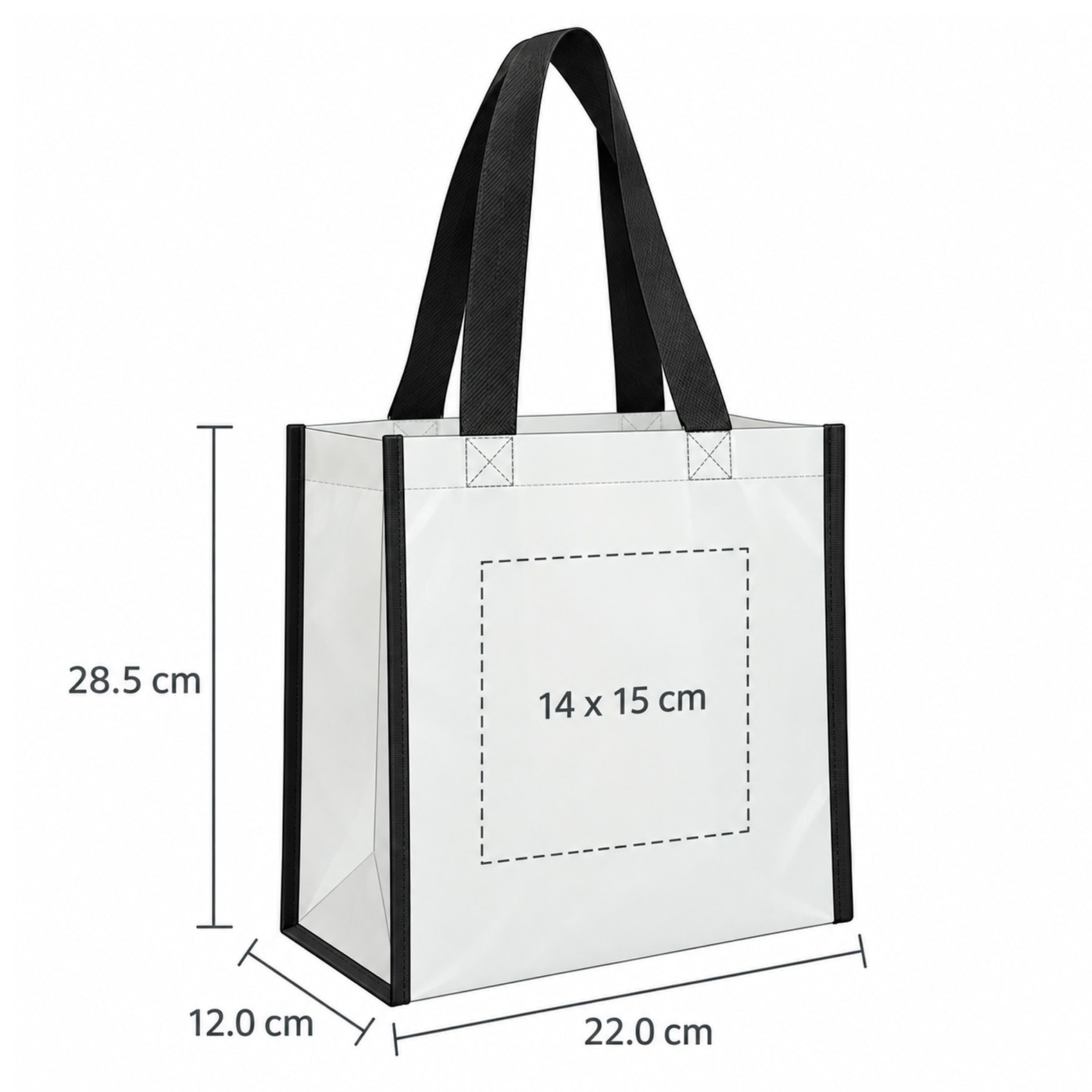 Plantilla con medidas y área de impresión de Bolsa Regen
