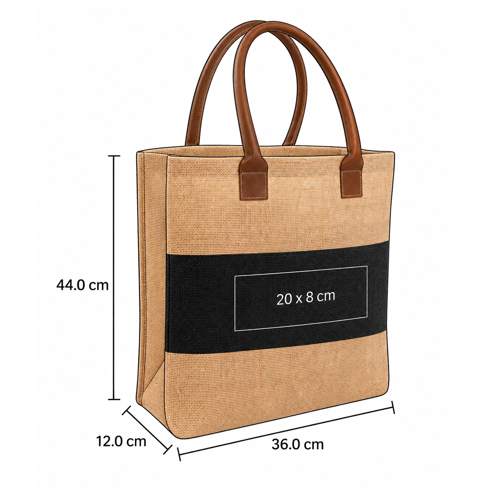Plantilla con medidas y área de impresión de Bolsa Daro