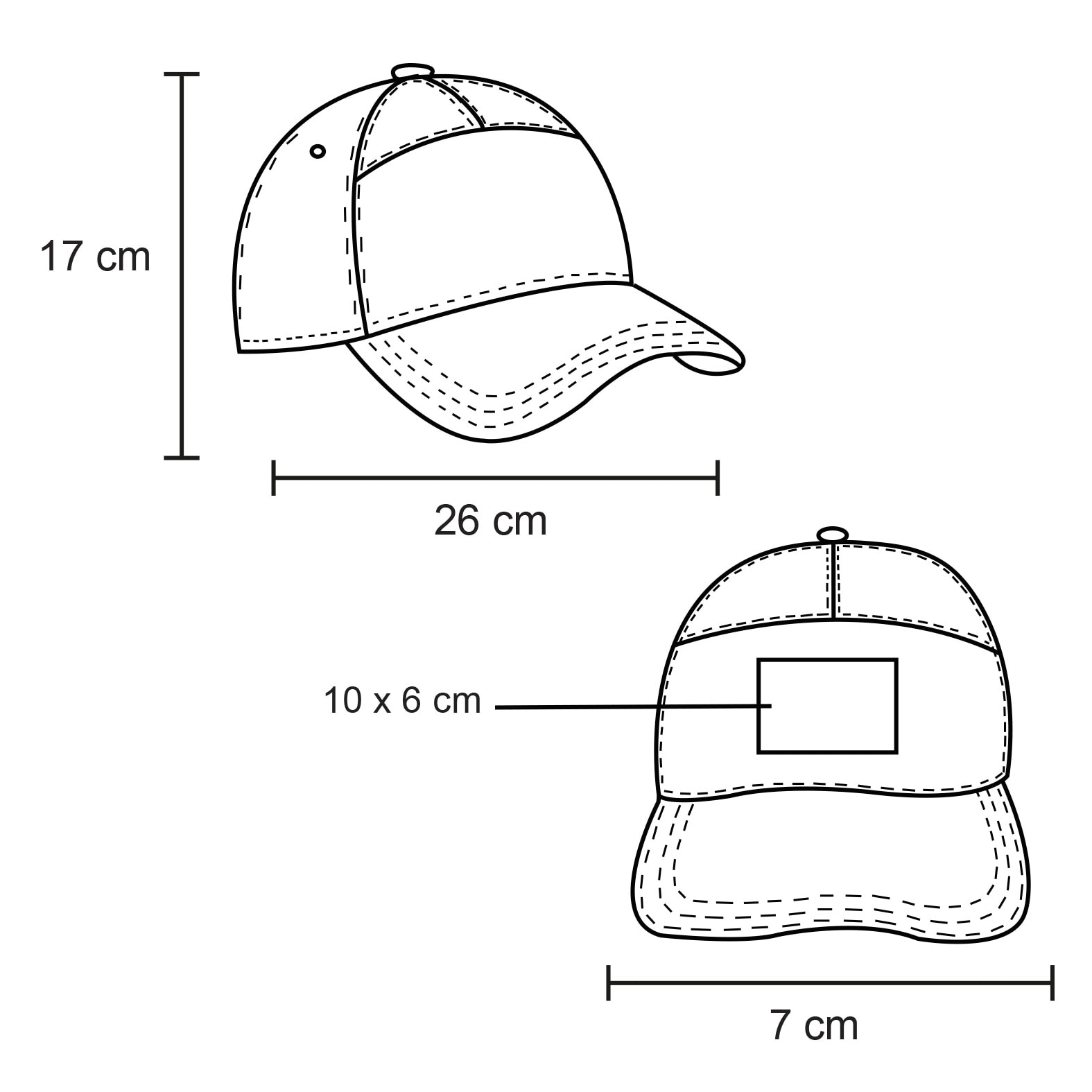 Plantilla con medidas y área de impresión de Gorra Funnie