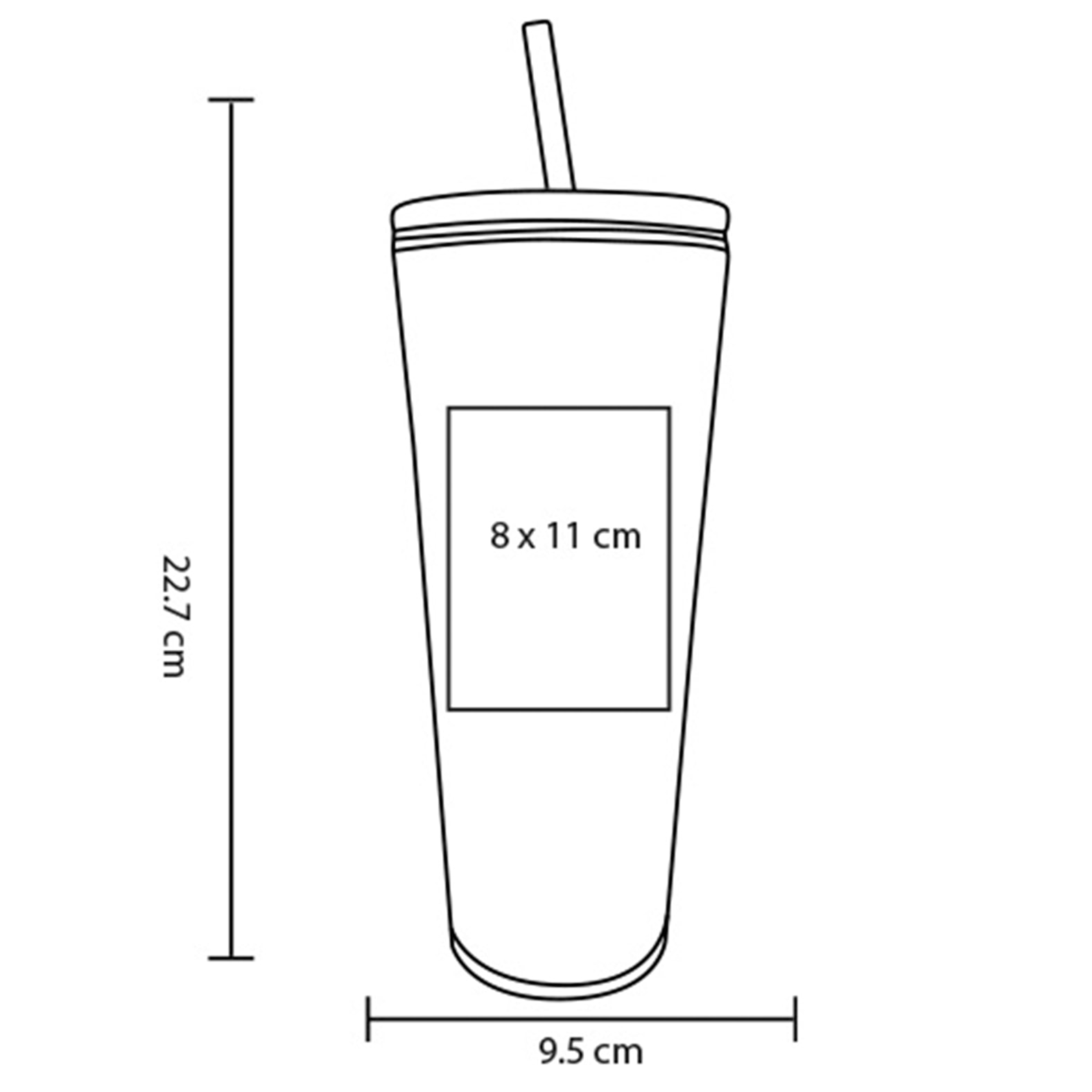 Plantilla con medidas y área de impresión de Vaso Cetra