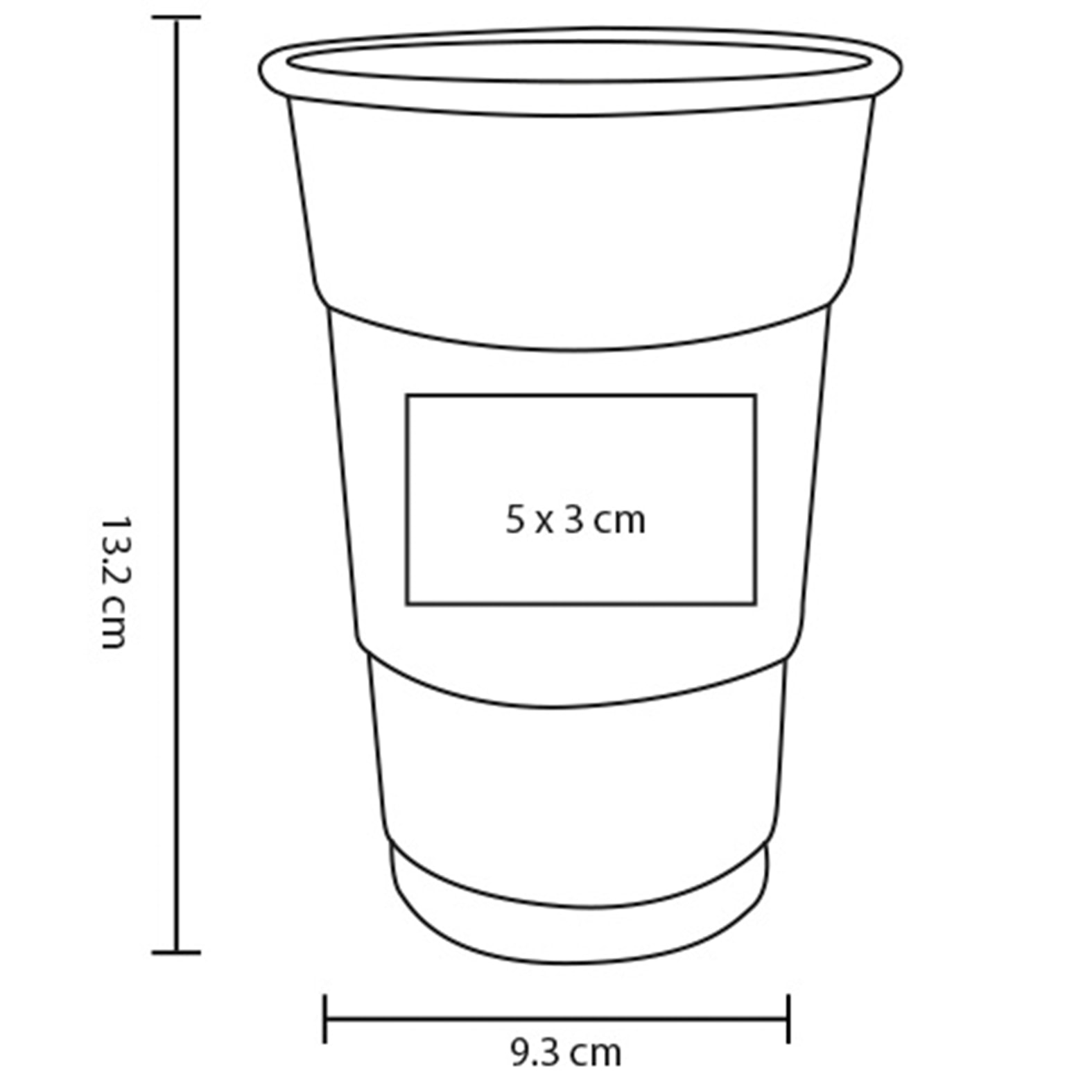 Plantilla con medidas y área de impresión de Vaso Hogan